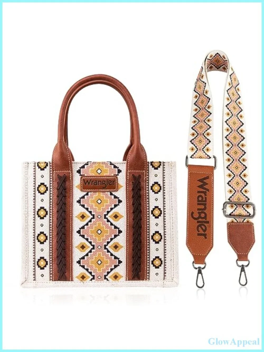Wrangler Women's Aztec Hobo Tote Bag Canvas Shoulder Purse with Guitar Strap